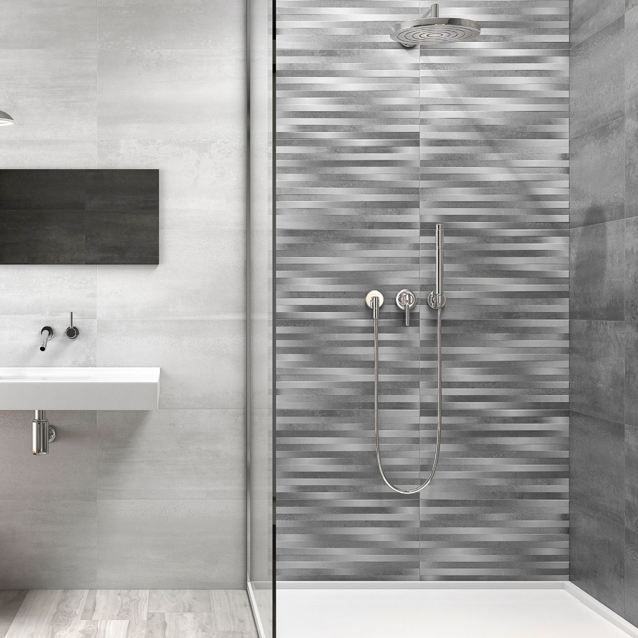 Cut Sample: Rust Patterned Grey Stripe Tiles