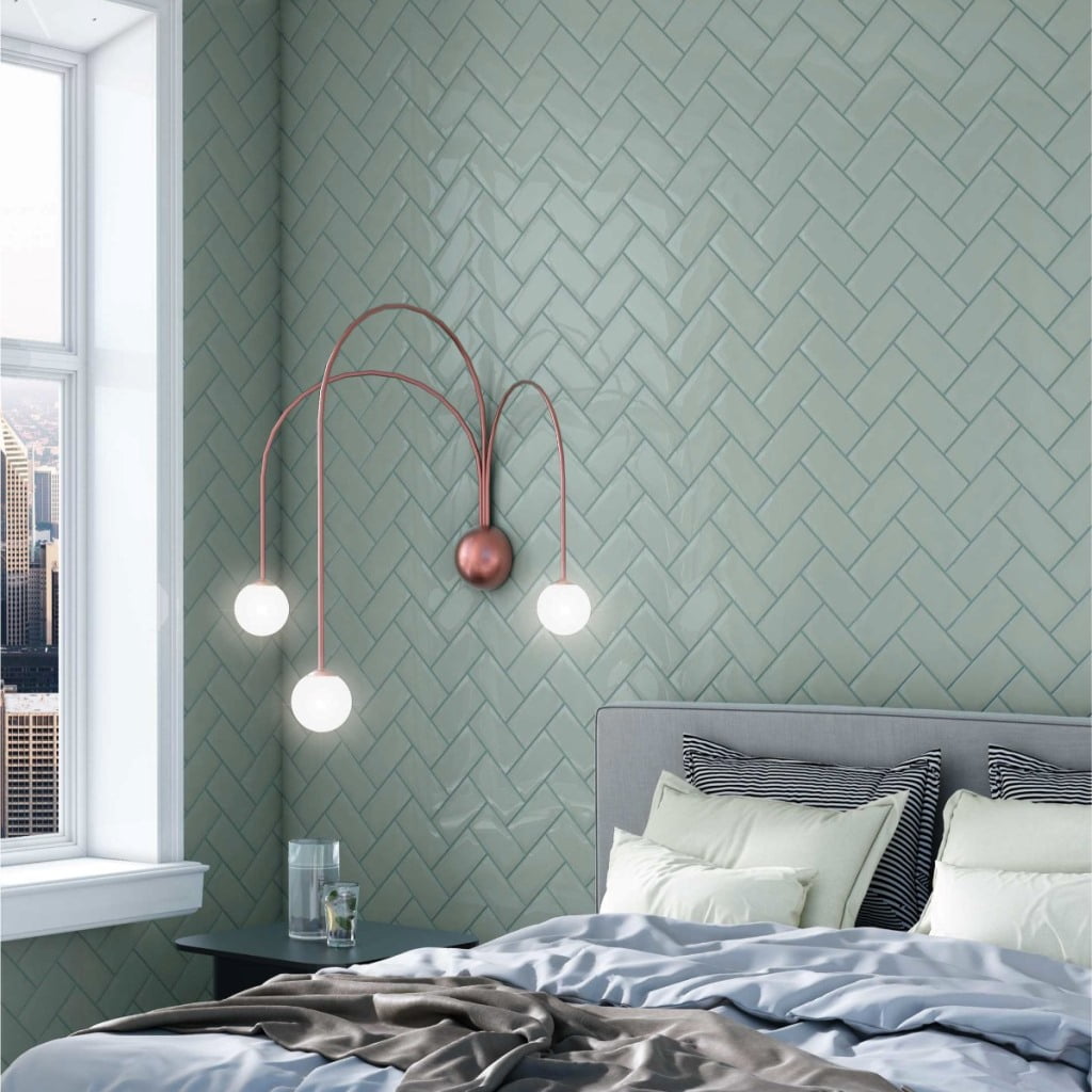 Bevelled Mini Light Grey Metro Tiles - Room Setting
