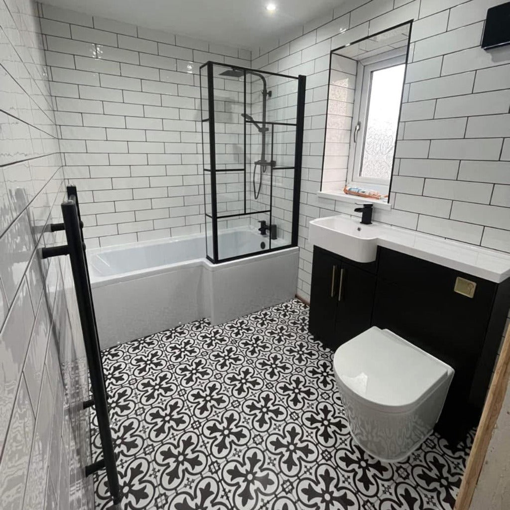 Cut Sample: Boulevard Black and White Ceramic Floor Tiles