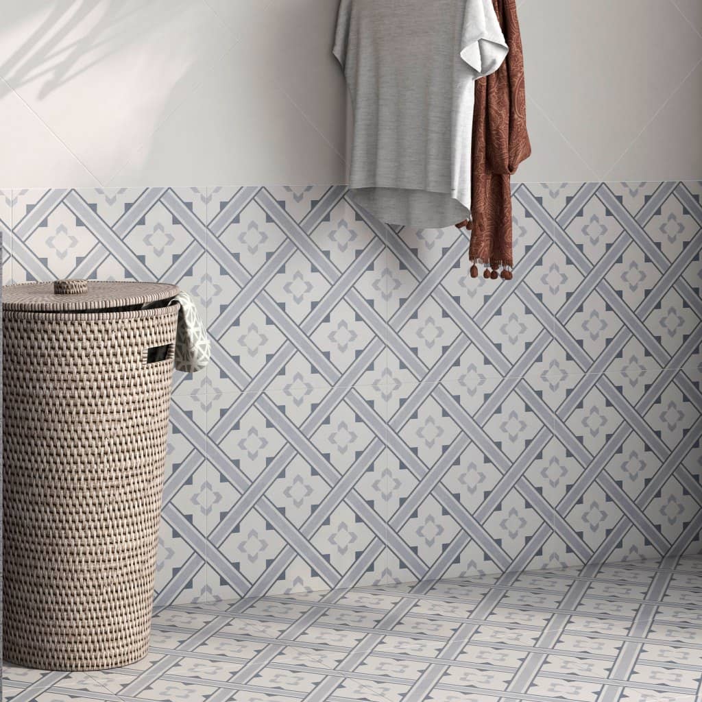 Cut Sample: Kilburn Blue Floral Tiles - Matt