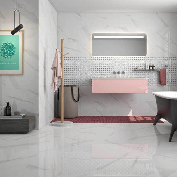 Cut Sample: Neptune White Marble Effect Ceramic Tiles