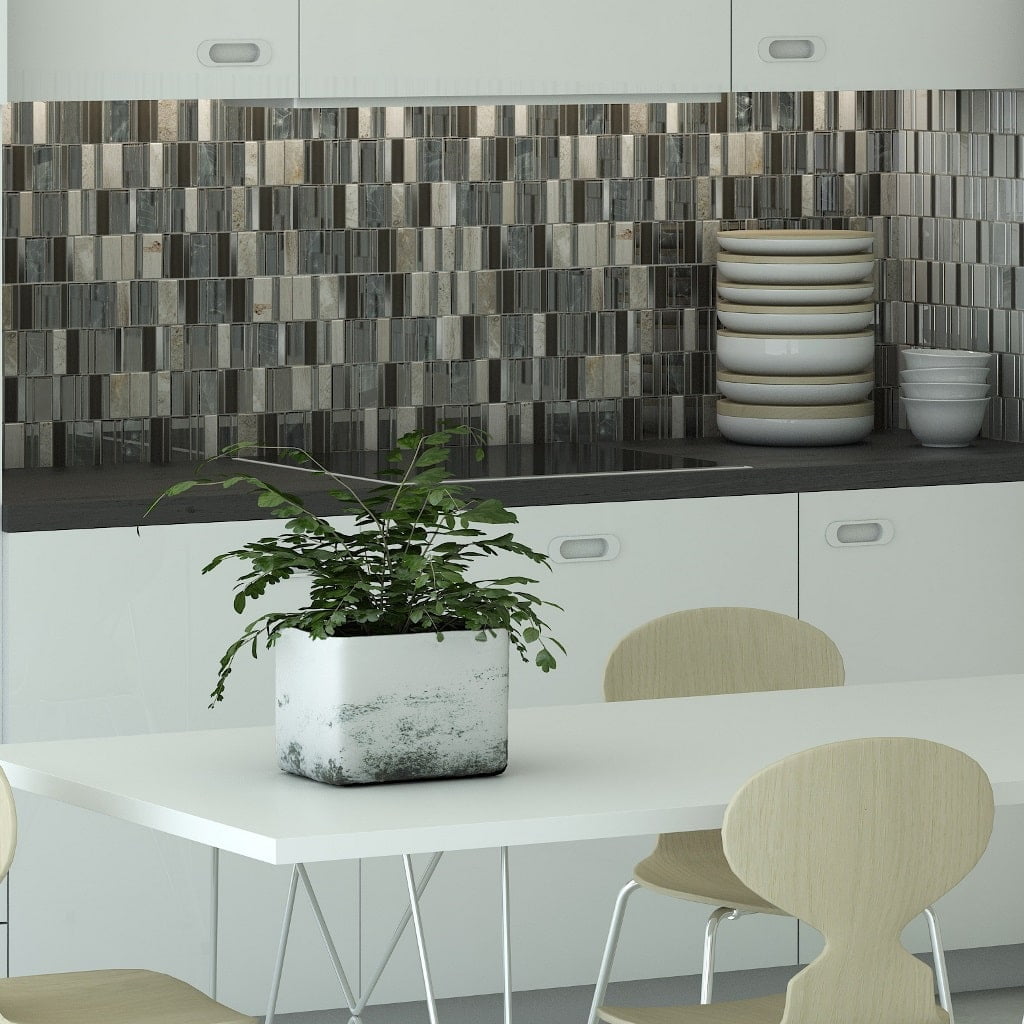 Stripes Sunset Grey Mosaic Tiles - Room Setting
