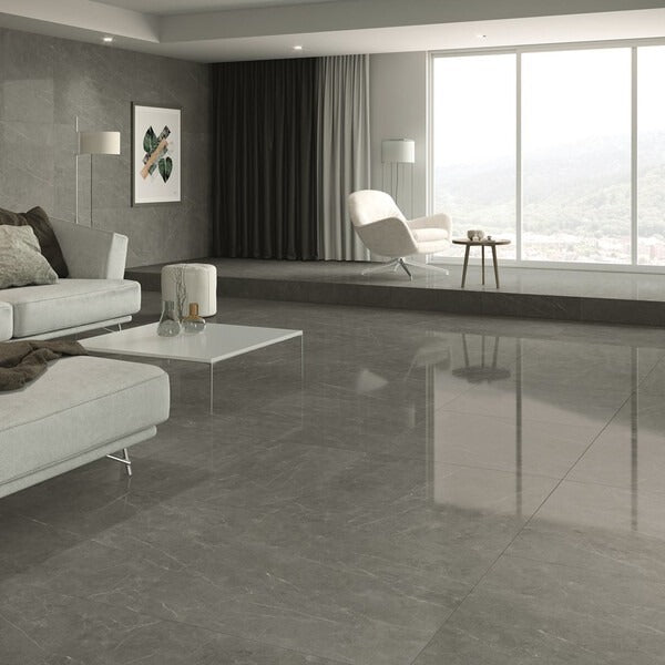 Tessino Grey High Gloss Floor Tiles - Porcelain Rectified