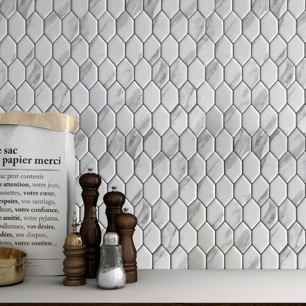 Cut Sample: Urban White Hexagonal Mosaic Tiles