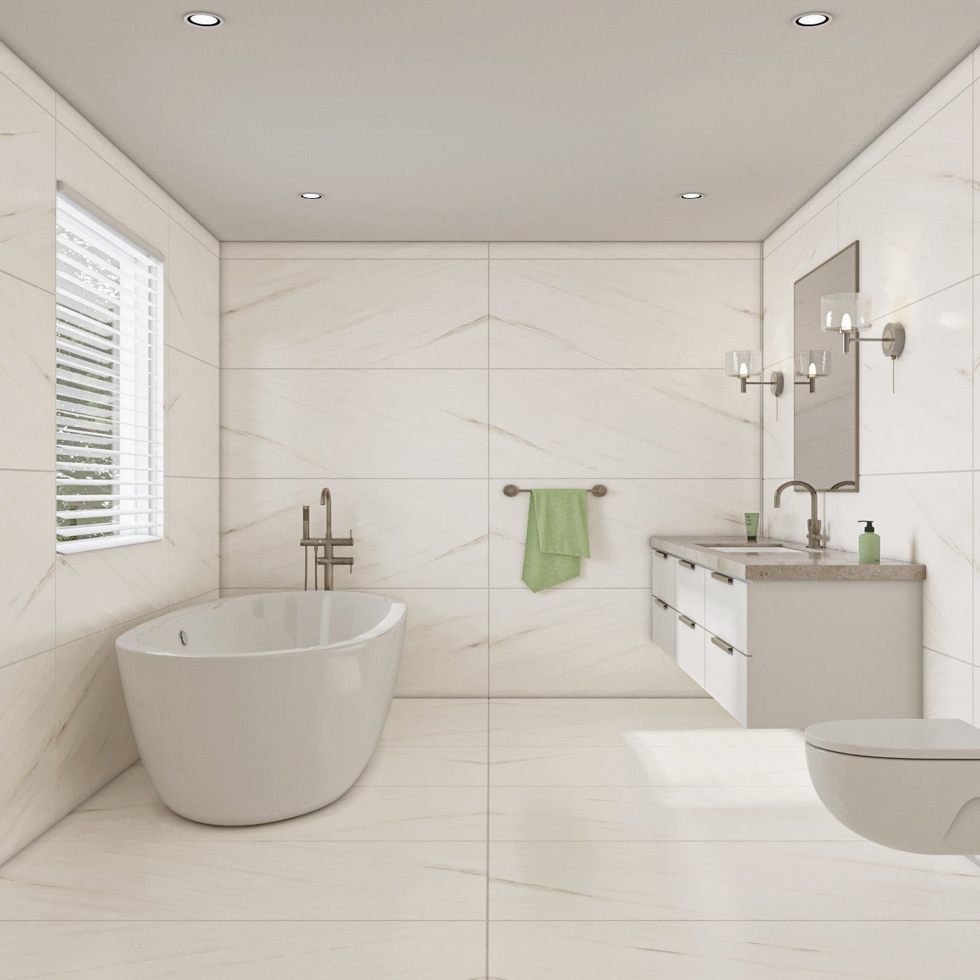 Cut Sample: Aliso Ivory Marble Effect Tiles