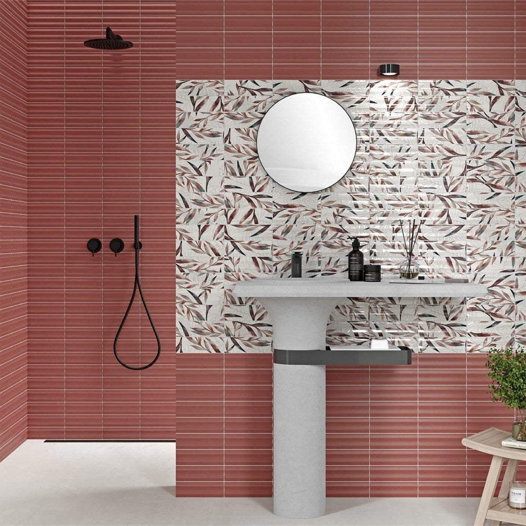 Ikebana Garnet Red Patterned Gloss Wall Tiles
