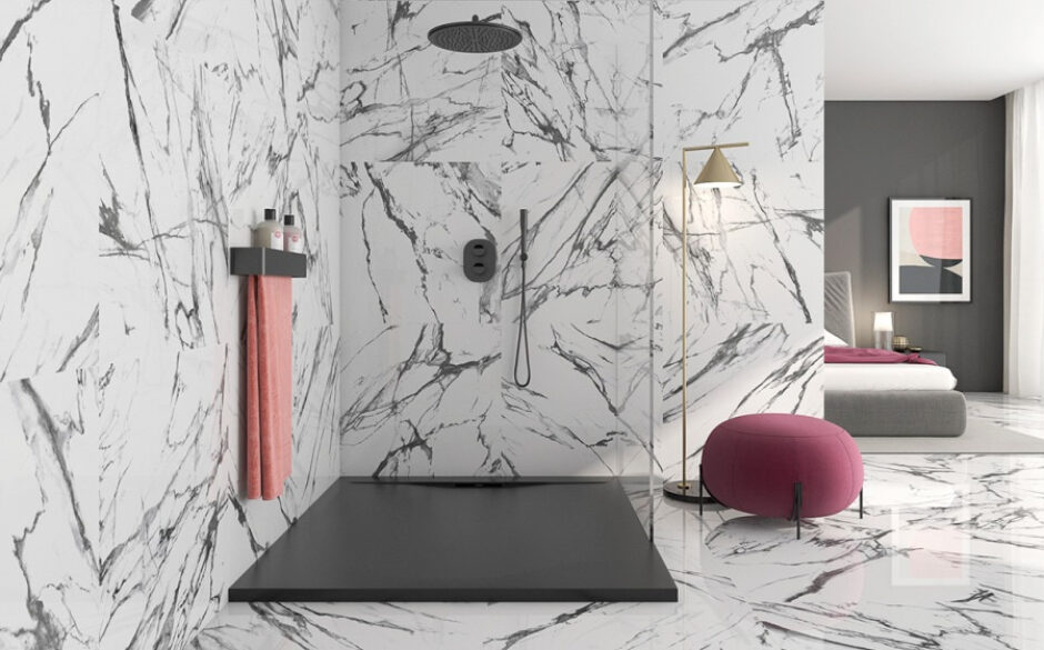 Oikos Marble Effect Tiles in a bathroom setting