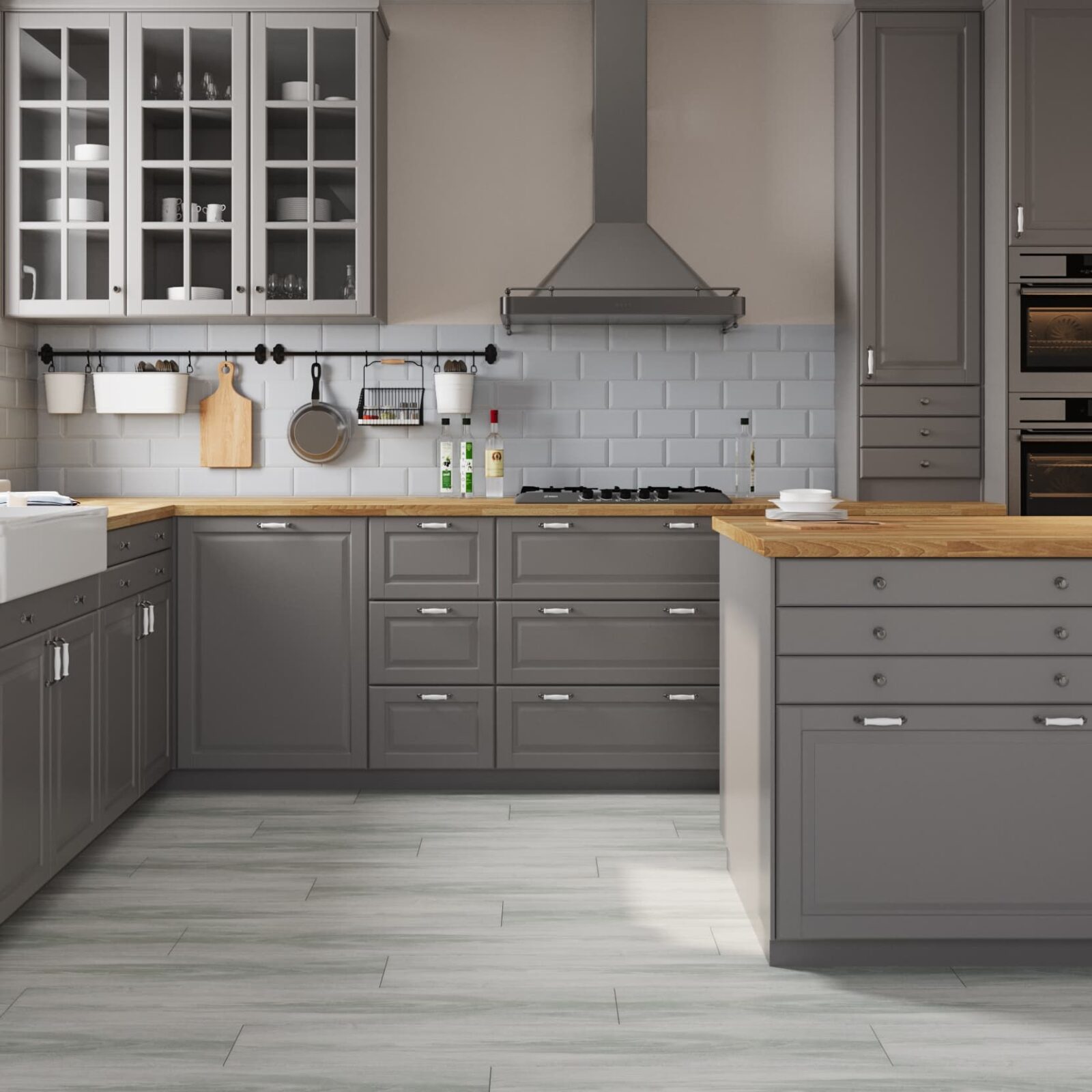 Grey wood flooring deals kitchen