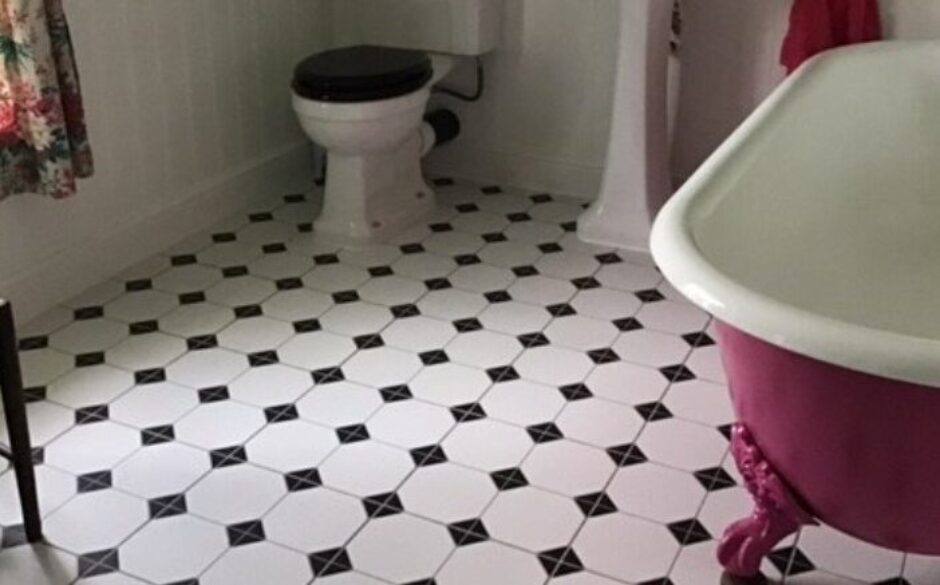 Completed Vintage Bathroom Renovation - Regent Victorian Black and White Floor Tiles