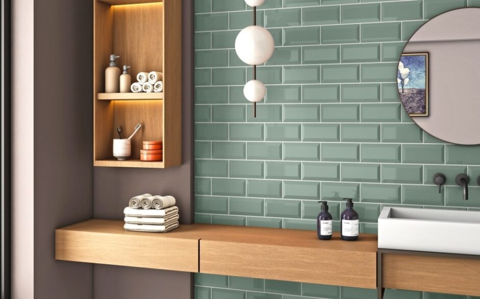 Duck Egg Metro tiles in a chic bathroom setting