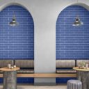 Blue Subway Tiles - Flat Metros in a dining area setting with benches and tables