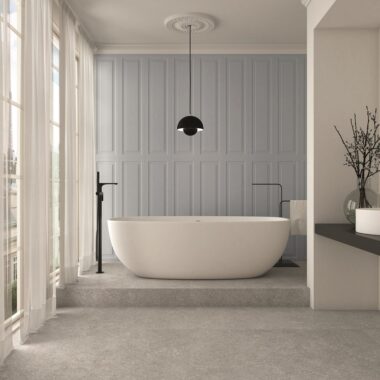 Boiserie Light Blue Wall Panelling in a bathroom setting