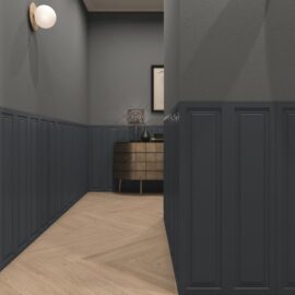 Boiserie Navy Blue Wall Panels in a hallway setting