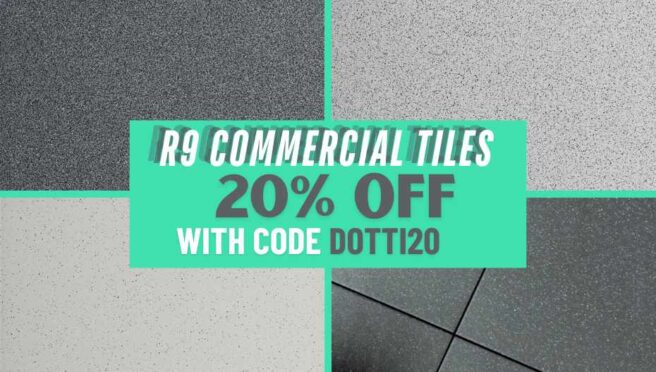 Dotti Promotion banner for 20% off full bodied commercial tiles