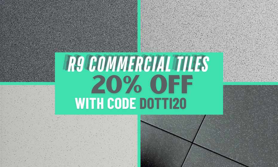 Dotti Promotion banner for 20% off full bodied commercial tiles