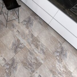 Keystone Grey Tiles - stone effect grey tiles in a kitchen setting.