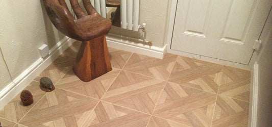 Honey-Toned Hallway with Beautiful Basket Weave Tiles