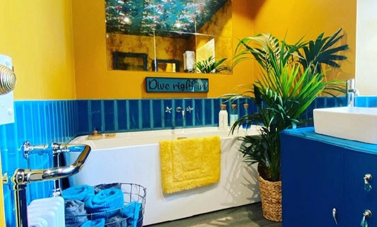 Natalie & Simon's Bold Blue Bathroom