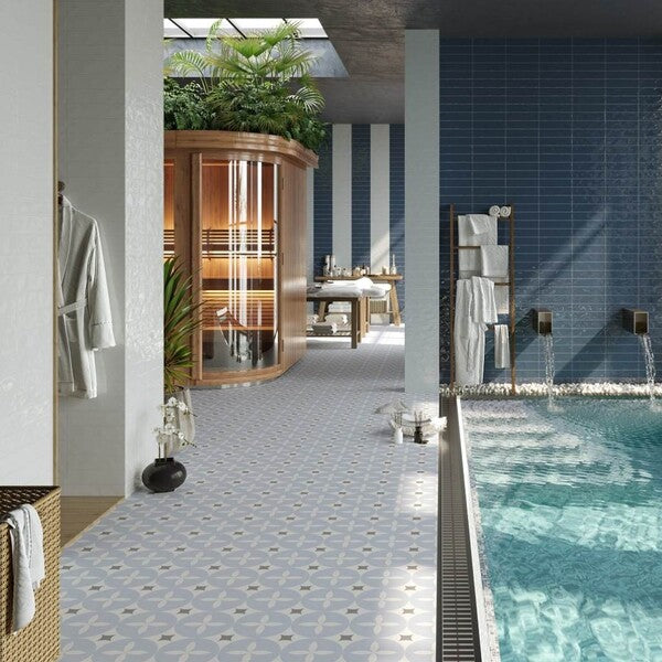 Agora Blue Patterned Floor Tiles - Matt