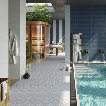 Agora Blue Patterned Floor Tiles - Matt