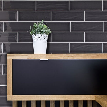 Avila Metro Black Brick Tiles - Flat Gloss Tiles