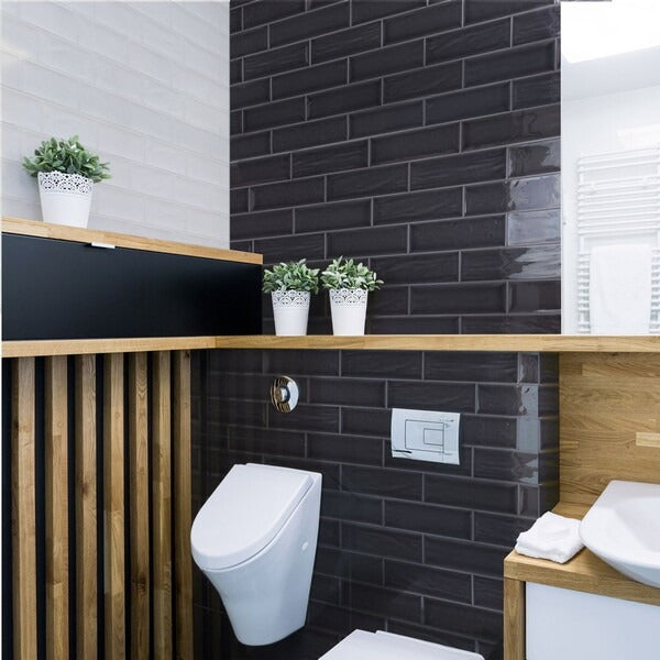 Avila Metro Black Brick Tiles - Flat Gloss Tiles