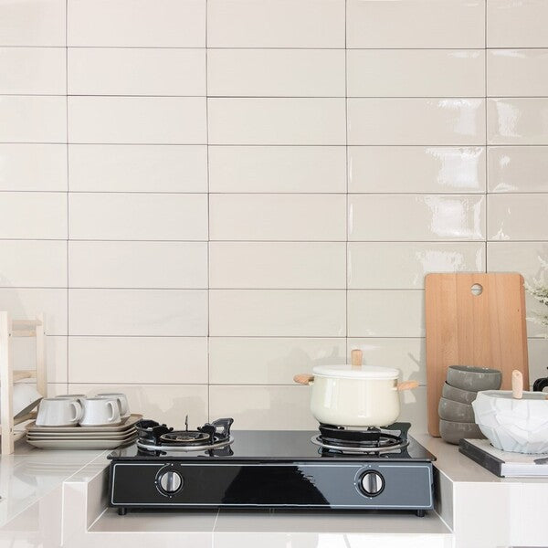 Cut Sample: Avila Cream Metro Ceramic Wall Tiles - Flat Brick Tiles
