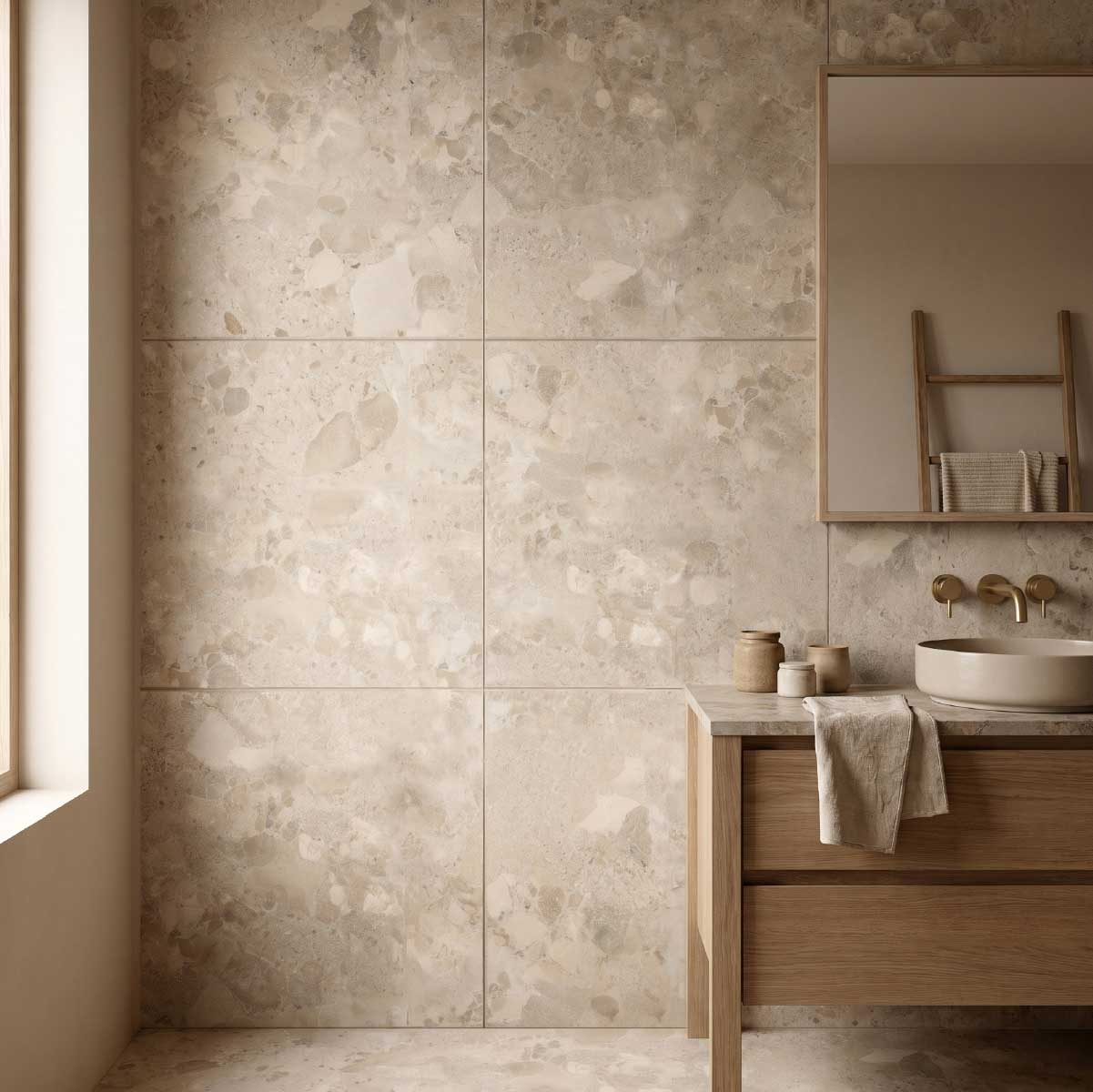 Positano Cream Stone Effect Porcelain Floor Tiles