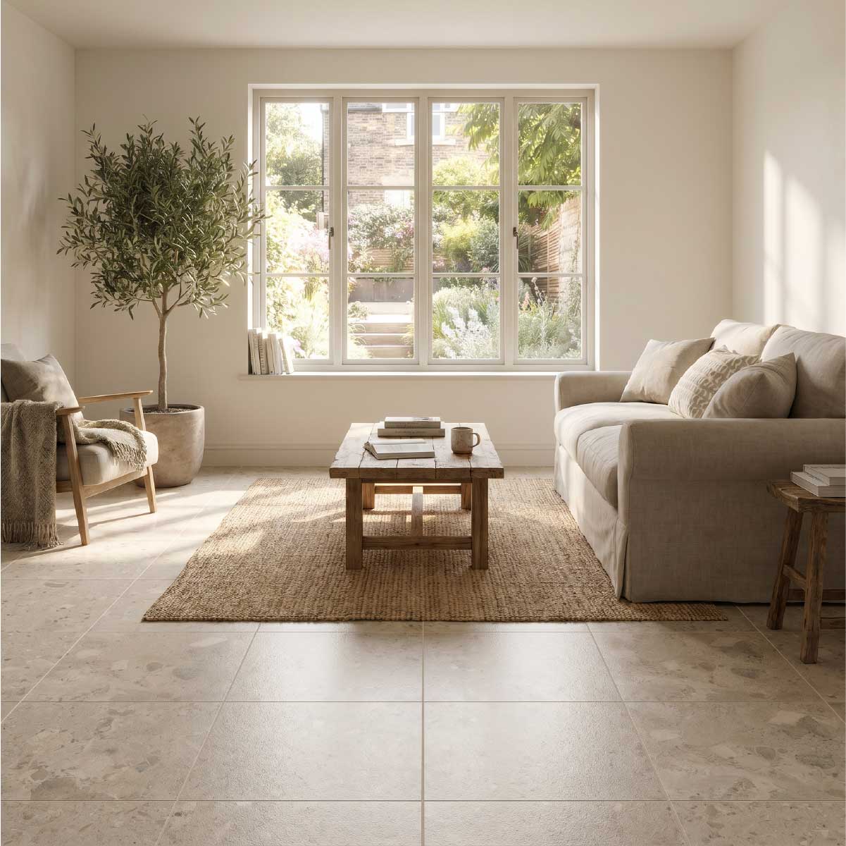 Positano Cream Stone Effect Porcelain Floor Tiles