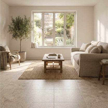 Positano Cream Stone Effect Porcelain Floor Tiles