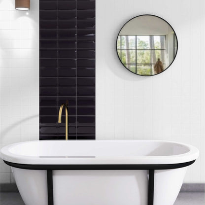 Bevelled Mini Black Ceramic Tiles - Gloss - Room Setting