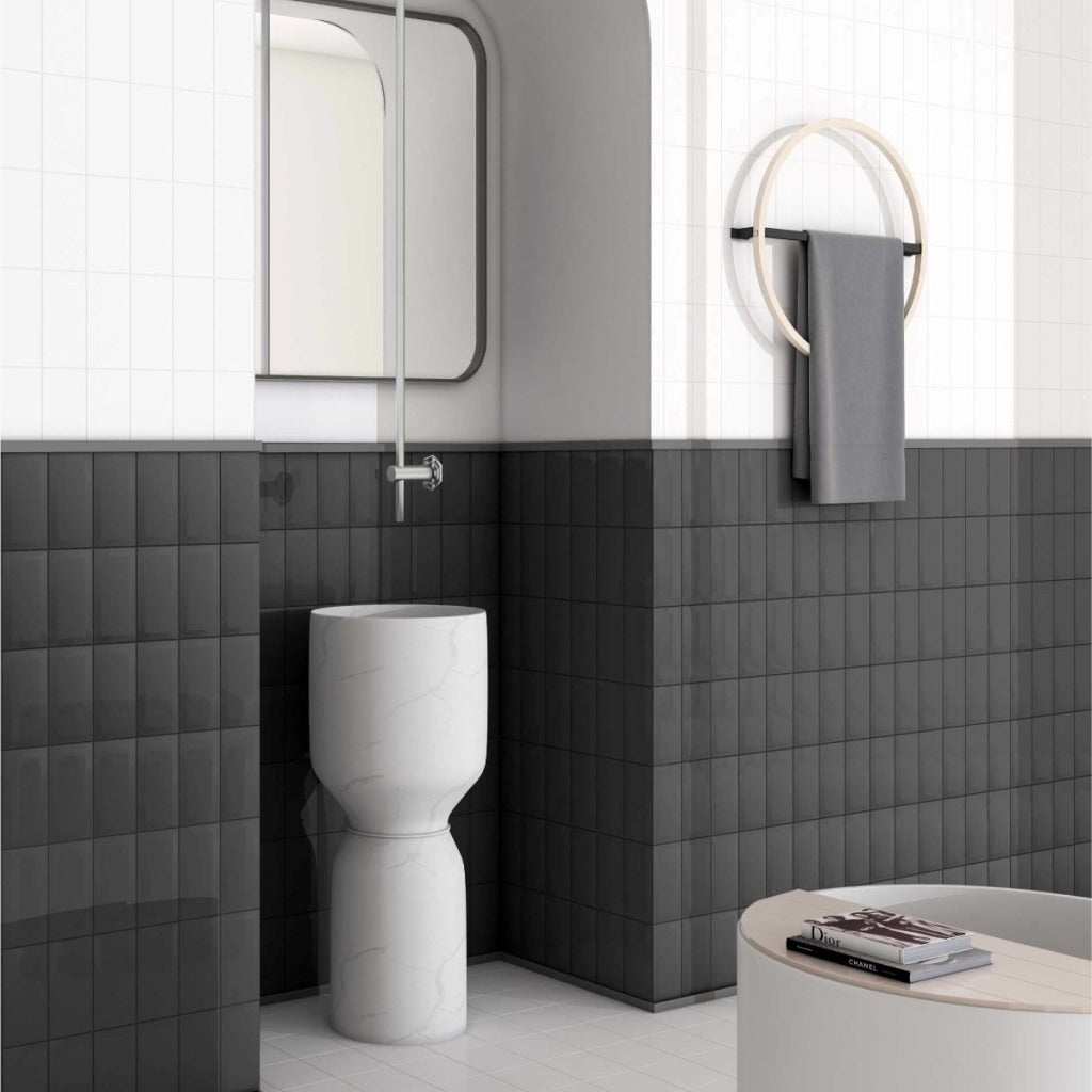 Bevelled Mini Black Ceramic Tiles - Gloss - Room Setting