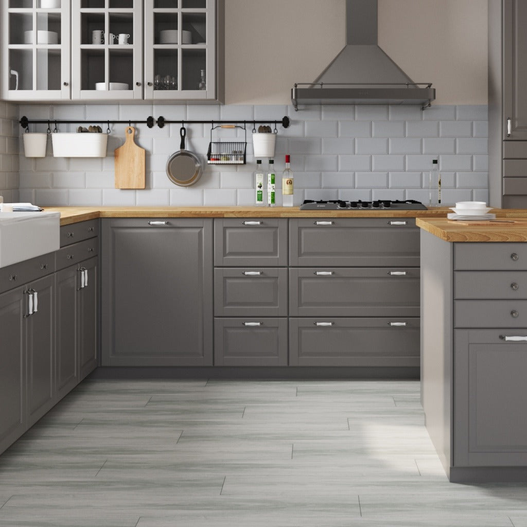 Bevelled Mini Metro Grey Wall Tiles – Gloss - Room Setting