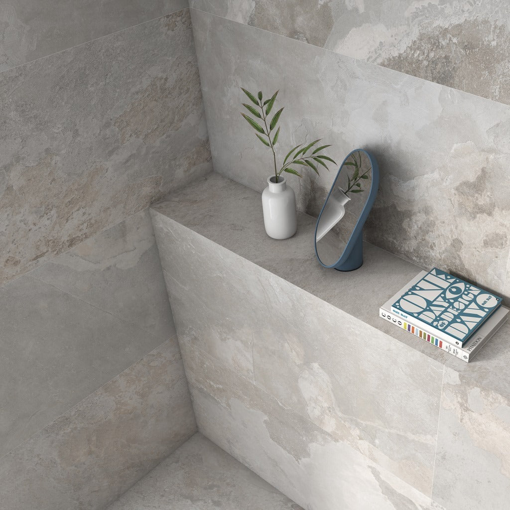 Borba White Slate Effect Tiles - Room Setting