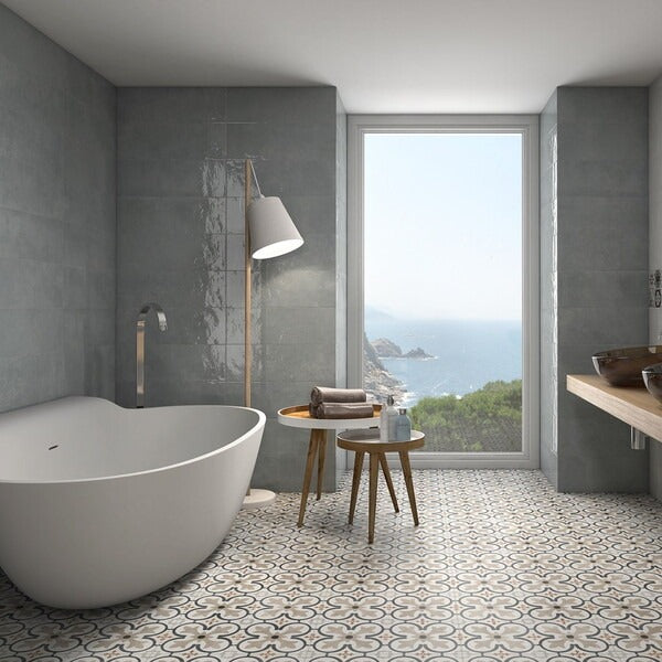 Boulevard Grey and Beige Patterned Floor Tiles
