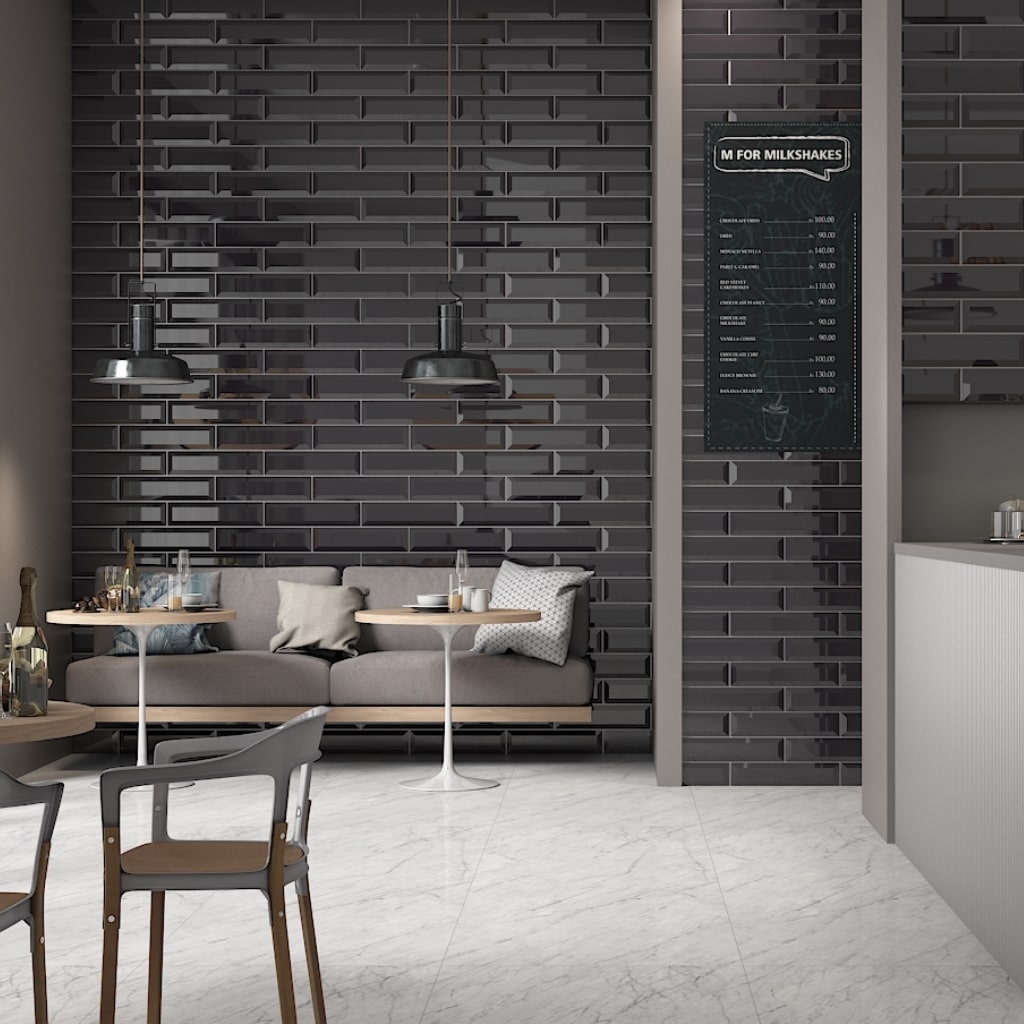 Classic Black Bevelled Tiles - Gloss - Room Setting