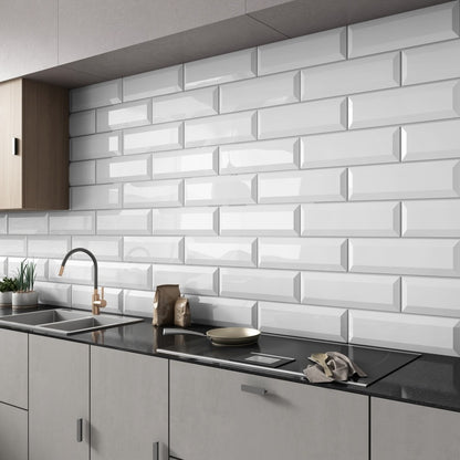 Classic White Bevelled Tiles - Gloss - Room Setting