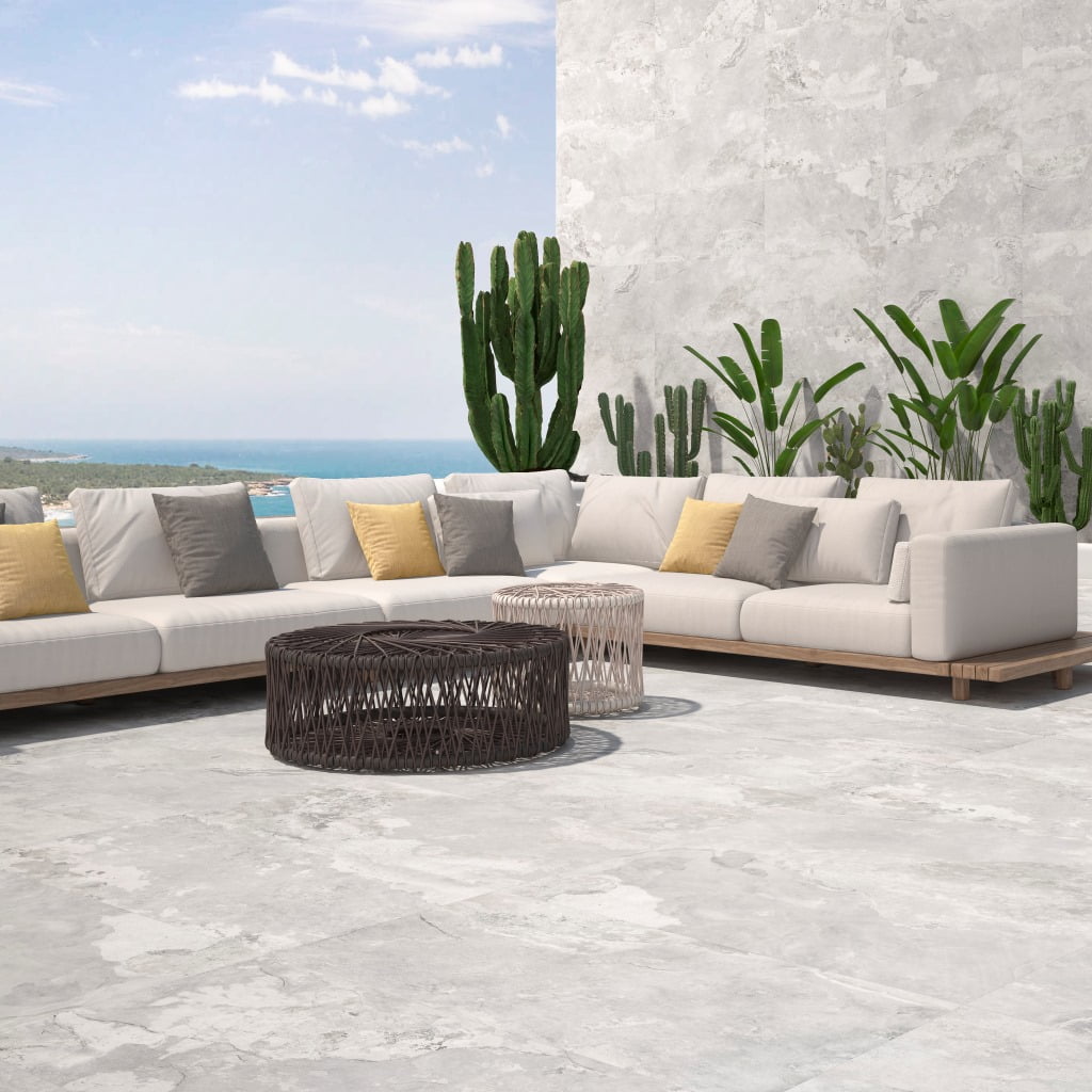 Cut Sample: Cumbria White Slate Effect Porcelain Floor Tiles