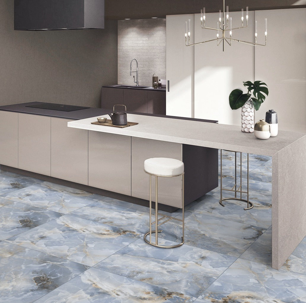 Darwen Blue Gloss Tiles - Marble Effect