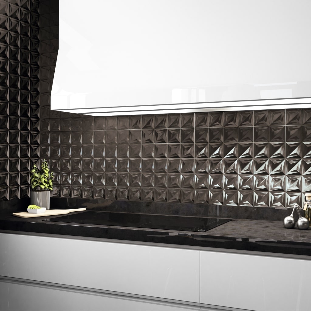 Delta Anthracite 3 Dimensional Tiles - Room Setting