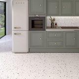 Cut Sample: Doria White Terrazzo Floor Tiles - Rectified