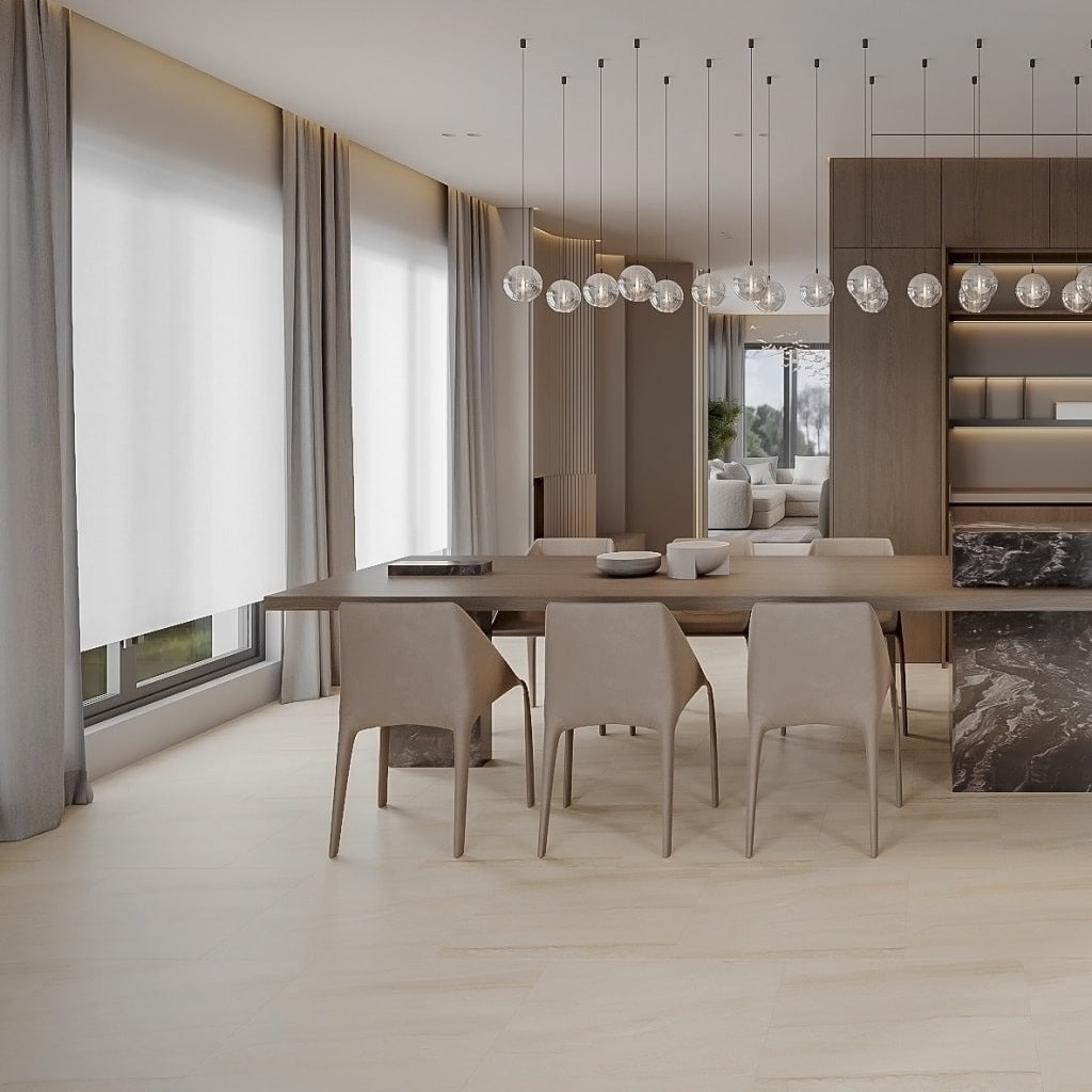 Dyna Large Cream Floor Tiles - Gloss, Rectified, Porcelain