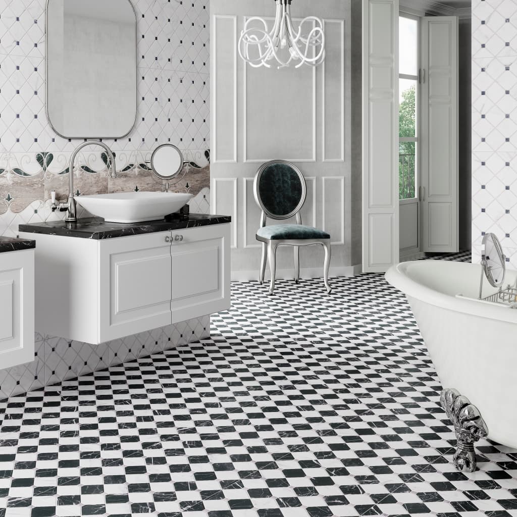 Firenze Black and White Patterned Floor Tiles 