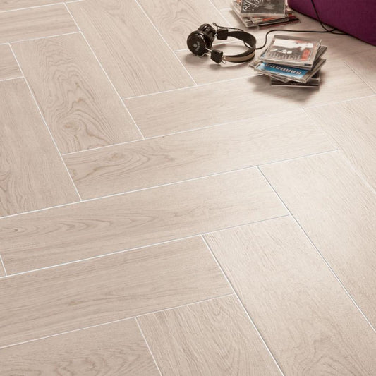 Fronda Grey Wood Effect Herringbone Tiles