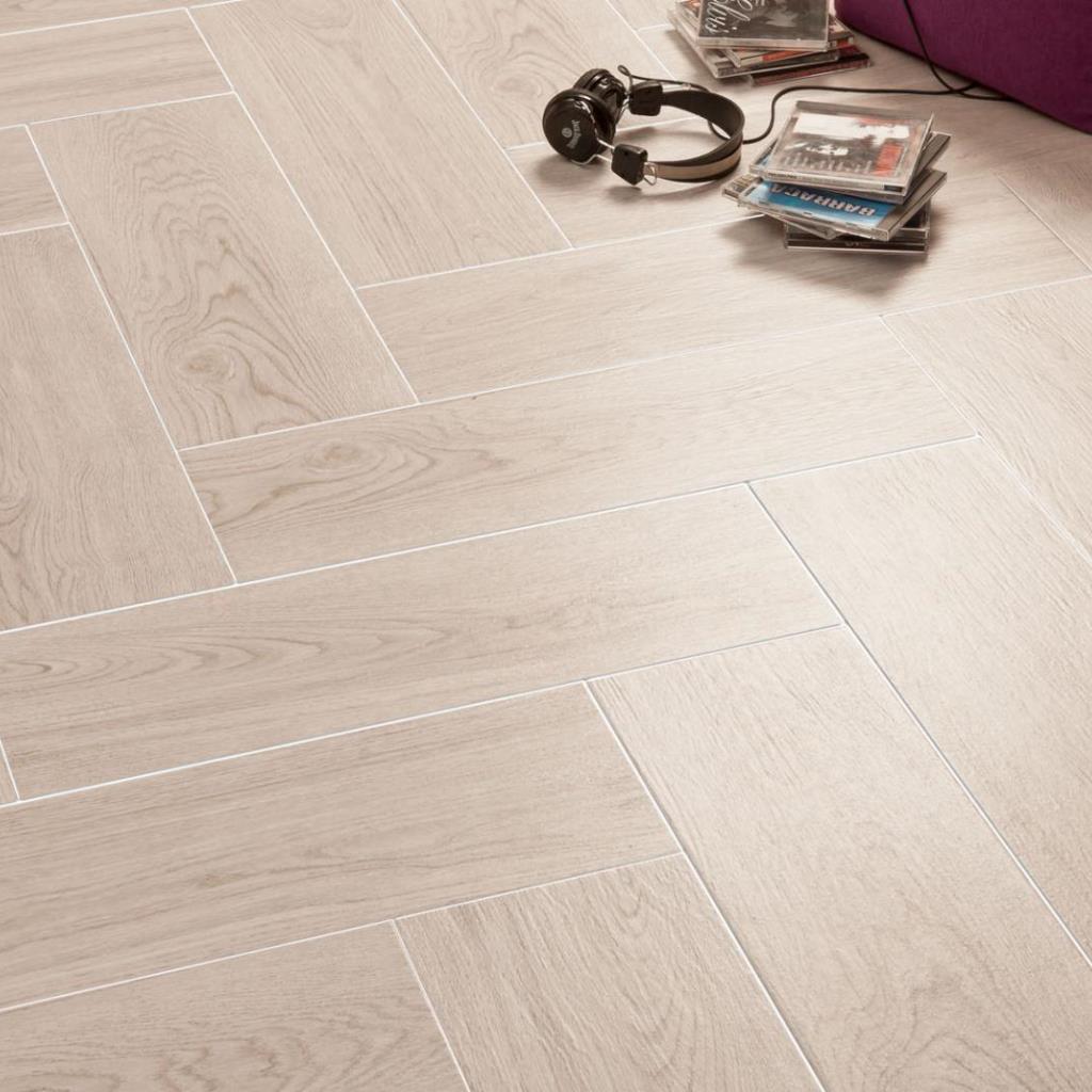 Fronda Grey Wood Effect Herringbone Tiles