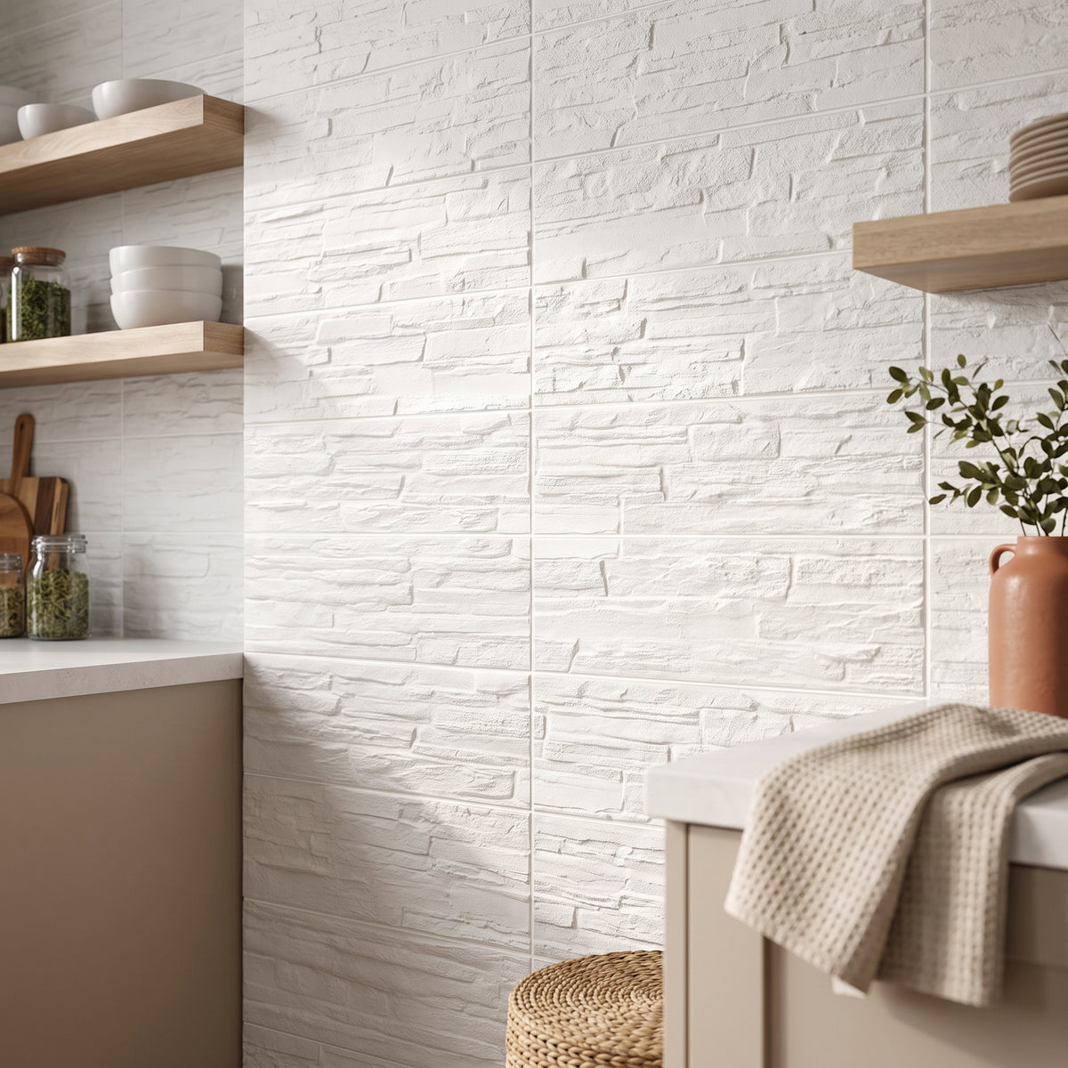 Mubi White Stone Effect Matt Wall Tiles