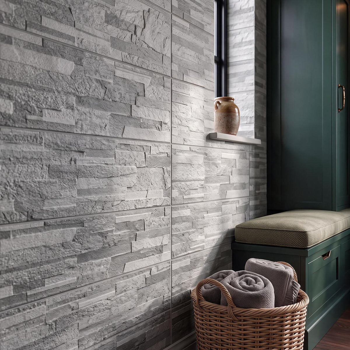 Mubi Grey Stone Effect Matt Wall Tiles