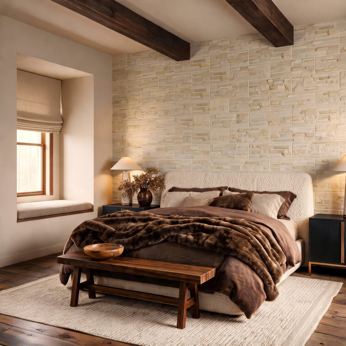 Mubi Beige Stone Effect Matt Wall Tiles