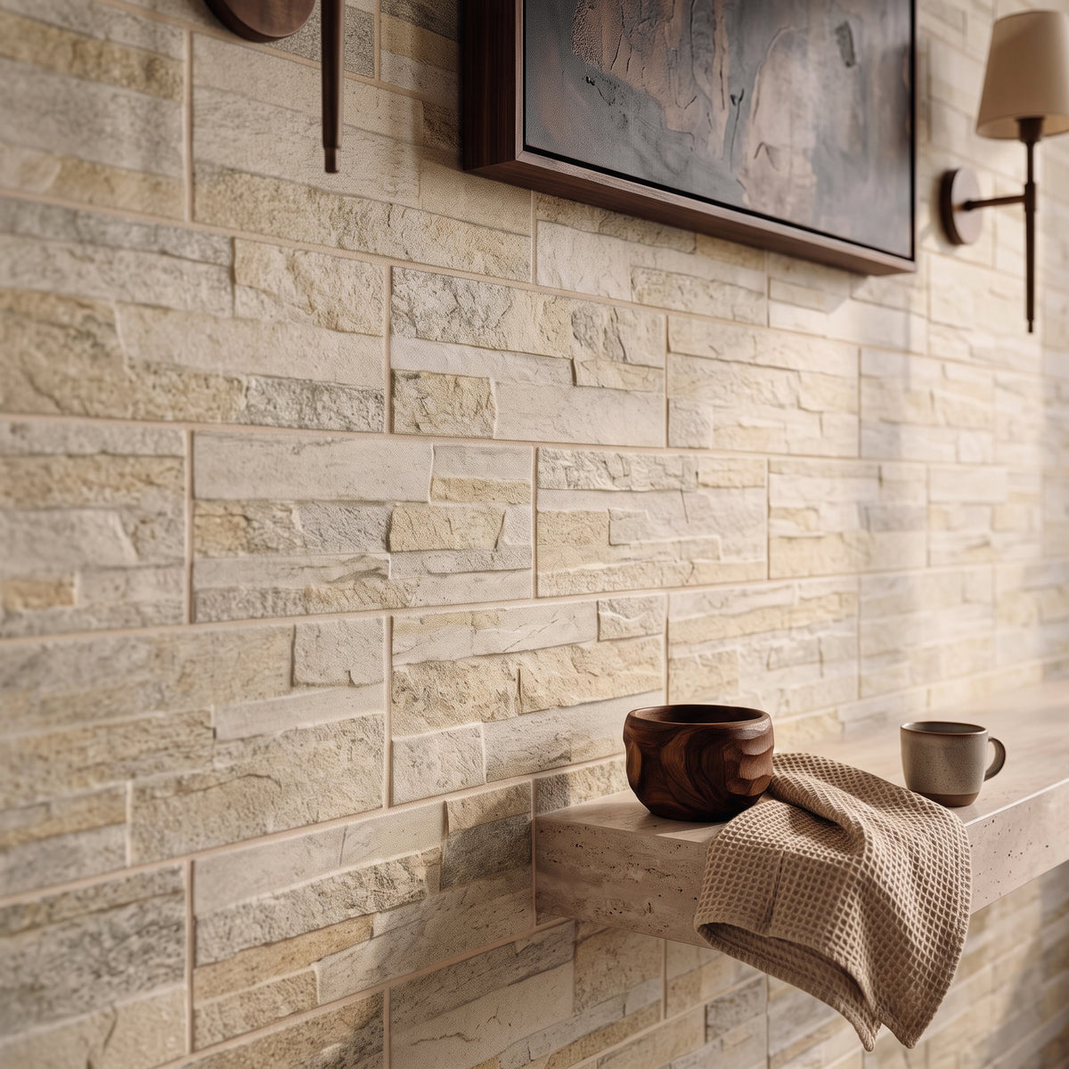 Mubi Beige Stone Effect Matt Wall Tiles