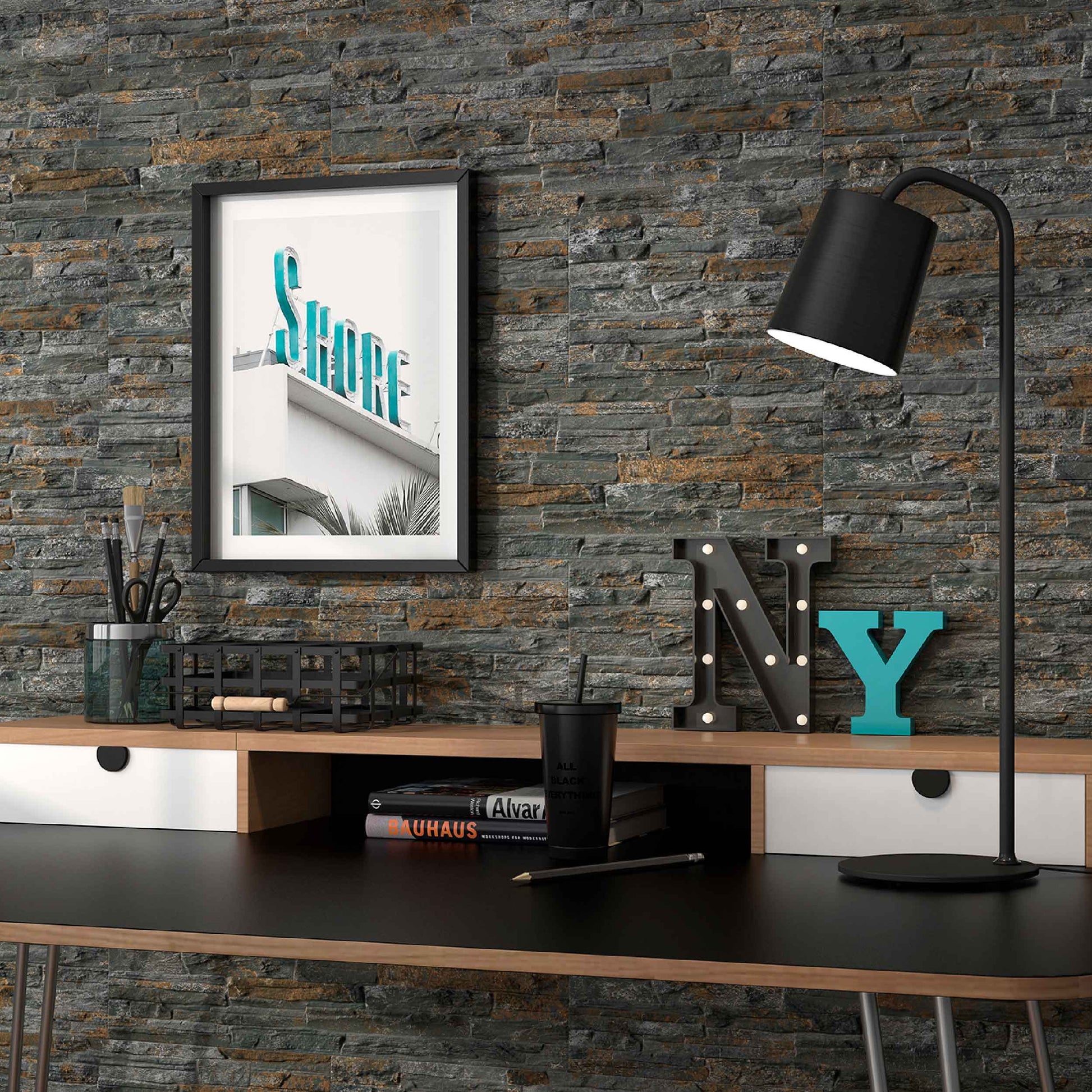 Cut Sample: Mubi Rustic Slate Stone Effect Matt Wall Tiles